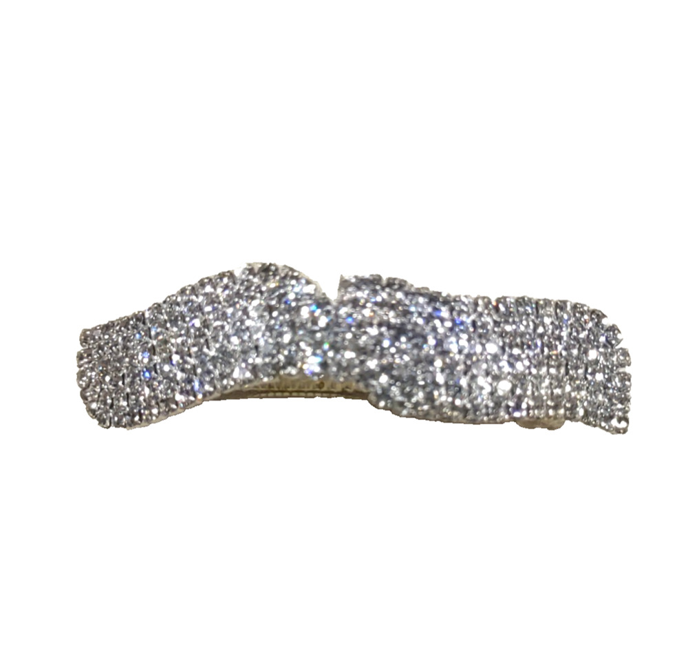 Rhinestone Ocean Wave Silver Tone Hair Barrette Tension Clip Elegant Party
